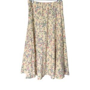 VTG Lands’ End Floral Cotton Midi Skirt Womens L USA Cottagecore Prairie Pockets